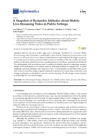 A Snapshot of Bystander Attitudes About Mobile Live-Streaming Video in Public Settings