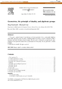 Geometries, the Principle of Duality, and Algebraic Groups