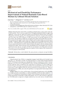 Mechanical and Durability Performance Improvement of Natural Hydraulic Lime-Based Mortars by Lithium Silicate Solution