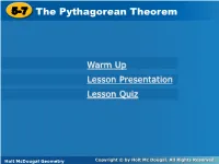 5-7 the Pythagorean Theorem 5-7 the Pythagorean Theorem