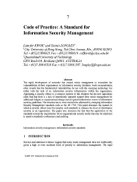 7 Code of Practice: a Standard for Information Security Management