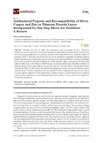 Antibacterial Property and Biocompatibility of Silver, Copper, and Zinc in Titanium Dioxide Layers Incorporated by One-Step Micro-Arc Oxidation: a Review