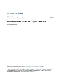 Discovering Justice in Toxic Tort Litigation: CPLR 241-C