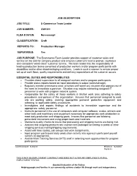E-Commerce Team Leader JOB NUMBER: CW1011 FLSA STATUS