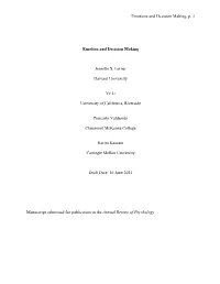 Emotions and Decision Making, P. 1