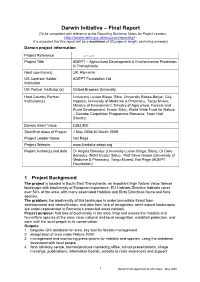 Final Report (To Be Completed with Reference to the Reporting Guidance Notes for Project Leaders
