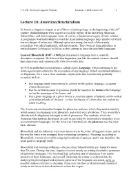 Lecture 9: American Structuralism