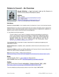 Orders in Council – an Overview