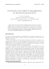 Automatic Document Summarization by Sentence Extraction
