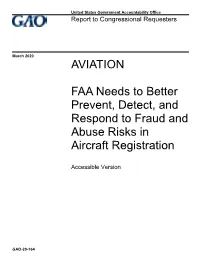GAO-20-164, Accessible Version, AVIATION: FAA Needs to Better