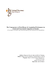 The Consequences of Post-Merger & Acquisition Performance in Listed