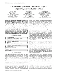 The Human Exploration Telerobotics Project: Objectives, Approach, and Testing
