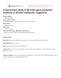 A Benchmark Study of Ab Initio Gene Prediction Methods in Diverse Eukaryotic Organisms