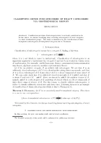 CLASSIFYING DENSE SUBCATEGORIES of EXACT CATEGORIES VIA GROTHENDIECK GROUPS 1. Introduction Classification of Subcategories Mean