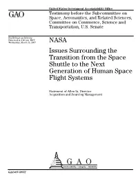 GAO-07-595T NASA: Issues Surrounding the Transition from The