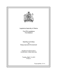 Legislative Assembly of Alberta the 27Th Legislature Third Session