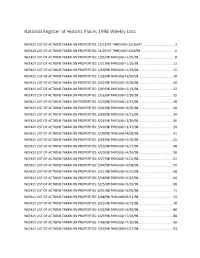 National Register of Historic Places Weekly Lists for 1998