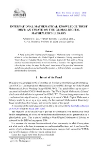 International Mathematical Knowledge Trust Imkt: an Update on the Global Digital Mathematics Library