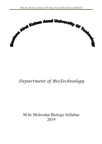 M.Sc Mol. Bio. Syllabus 2019 (MAKAUT)