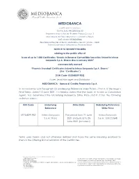 NOTICE to SECURITYHOLDERS Relating to the Public Offer of Issue of up to 1,000 Certificates “Knock-In Reverse Convertible Securities Linked to Intesa Sanpaolo S.P.A