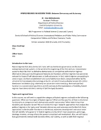 HYBRID REGIMES in MODERN TIMES: Between Democracy and Autocracy