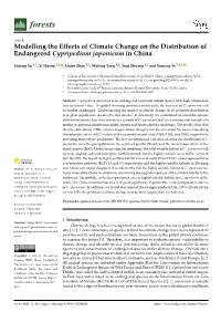 Modelling the Effects of Climate Change on the Distribution of Endangered Cypripedium Japonicum in China