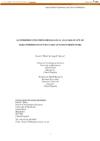 Out-Of-Body Experiences in Relation To