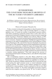 The Consumers' Research Archives at the Rutgers University Libraries
