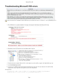 Troubleshooting Microsoft VSS Errors