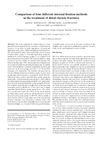 Comparison of Four Different Internal Fixation Methods in the Treatment of Distal Clavicle Fractures