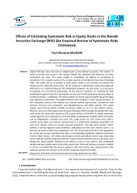 Effects of Estimating Systematic Risk in Equity Stocks in the Nairobi Securities Exchange (NSE) (An Empirical Review of Systematic Risks Estimation)