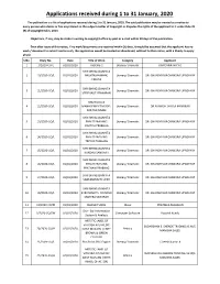 Applications Received During 1 to 31 January, 2020