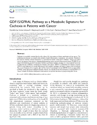 GDF15/GFRAL Pathway As a Metabolic Signature for Cachexia In