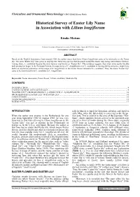 Historical Survey of Easter Lily Name in Association with Lilium Longiflorum