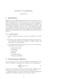 Lecture 9: Generalization