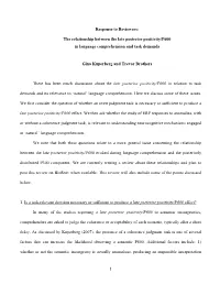 Response to Reviewers: the Relationship Between the Late