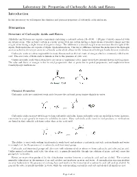 Laboratory 24: Properties of Carboxylic Acids and Esters Introduction Discussion