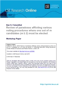 Review of Paradoxes Afflicting Various Voting Procedures Where One out of M Candidates (M ≥ 2) Must Be Elected