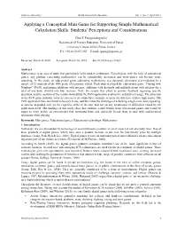 Applying a Conceptual Mini Game for Supporting Simple Mathematical Calculation Skills: Students’ Perceptions and Considerations