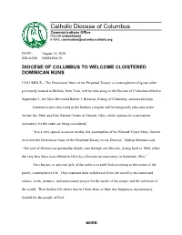 Diocese of Columbus to Welcome Cloistered Dominican Nuns