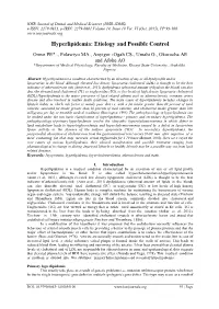 Hyperlipidemia: Etiology and Possible Control