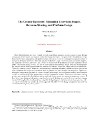 Managing Ecosystem Supply, Revenue-Sharing, and Platform Design