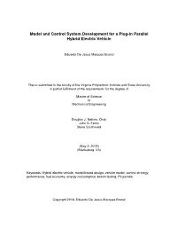 Model and Control System Development for a Plug-In Parallel Hybrid Electric Vehicle