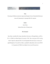 Phonological Differences Between Japanese and English: Several Potentially Problematic
