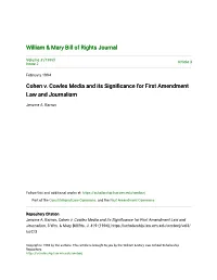 Cohen V. Cowles Media and Its Significance for First Amendment Law and Journalism
