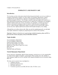 EMERGENCY and URGENT CARE Introduction Topics Include