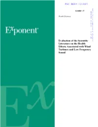 Evaluation of the Scientific Literature on the Health Effects Associated with Wind Turbines and Low Frequency Sound