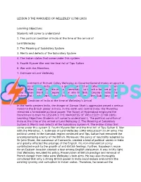Lesson 3 the Marquess of Wellesley (1798-1805)