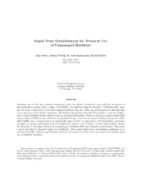 Rapid Trust Establishment for Transient Use of Unmanaged Hardware