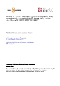 Theoretical Approaches to Quotation in Hip-Hop Recordings Justin A